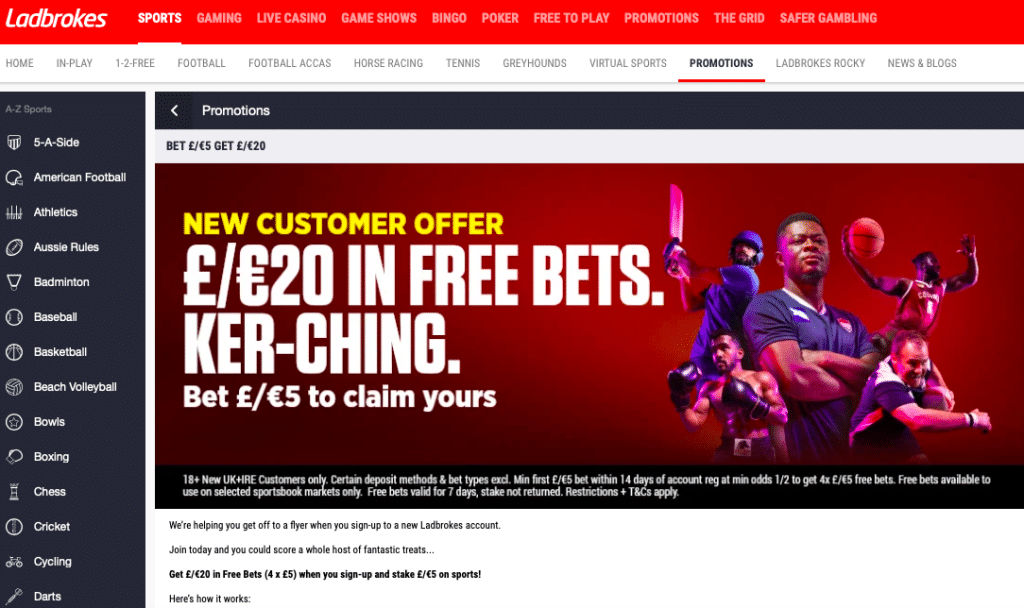 Ladbrokes 20 free bet