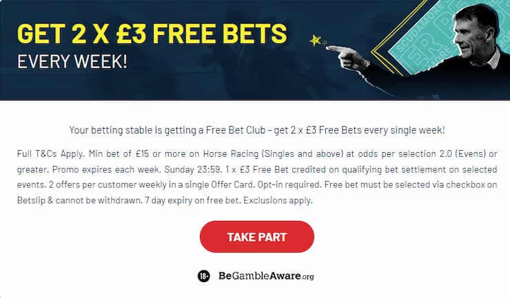 BetUK HorseRacing promo 2x 3 free bets for existing customers
