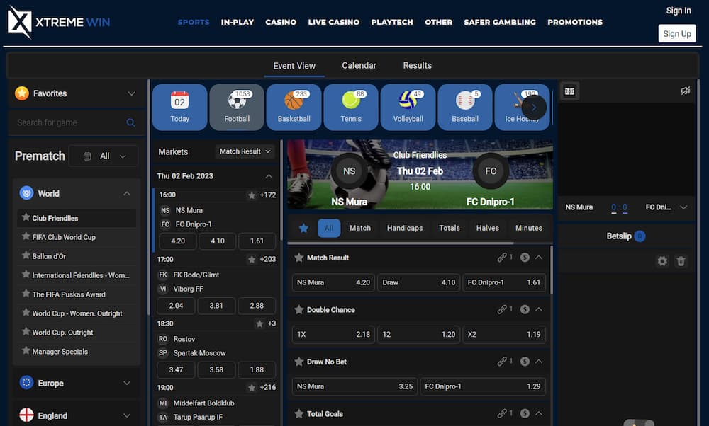 Xtremewin with deep football markets