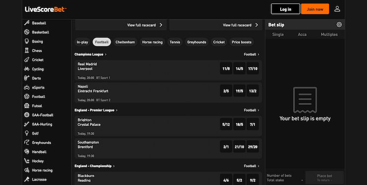 LiveScore Bet Home Page