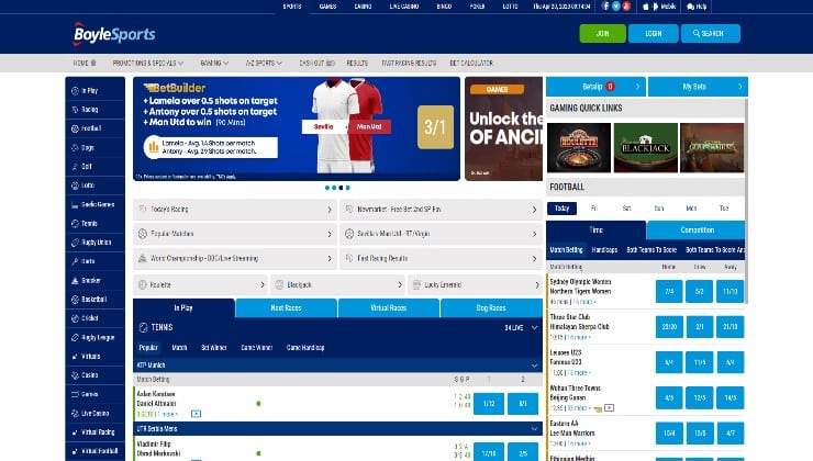 The homepage of the BoyleSports sportsbook