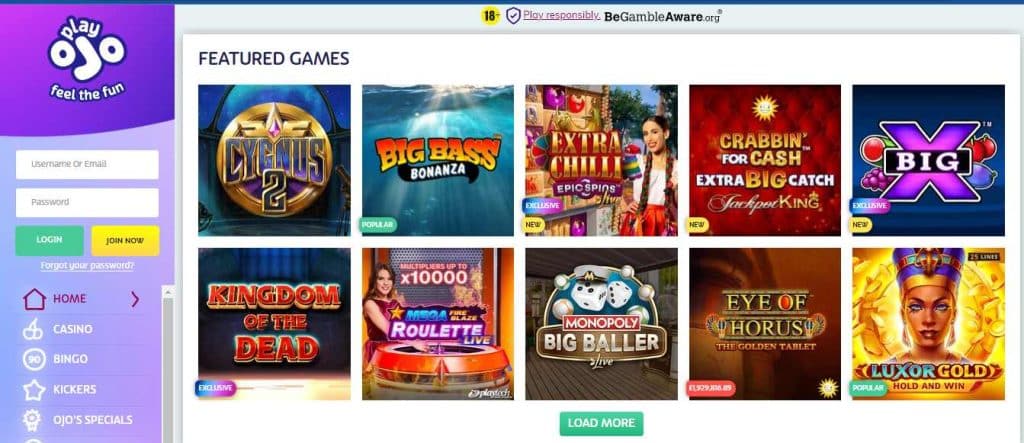 PlayOJO no deposit bonus casino site