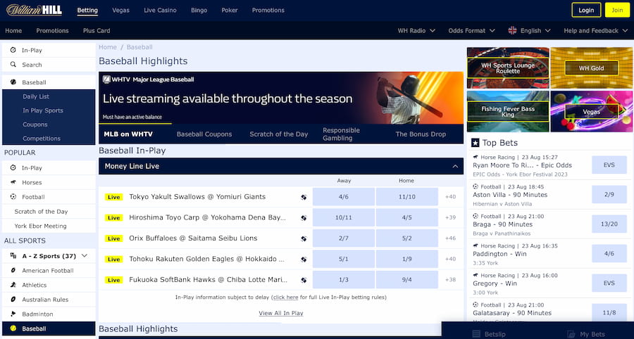 William Hill Baseball Betting