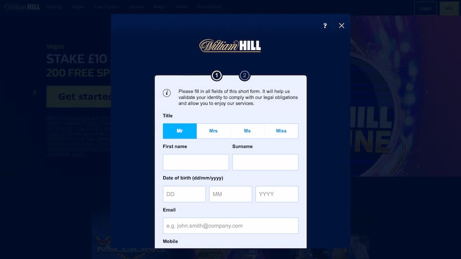 William Hill Registration Form