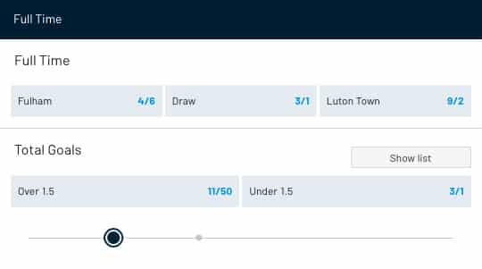 fulham v luton over/under 1.5 goals