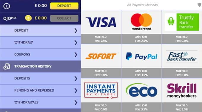 playojo deposit selection