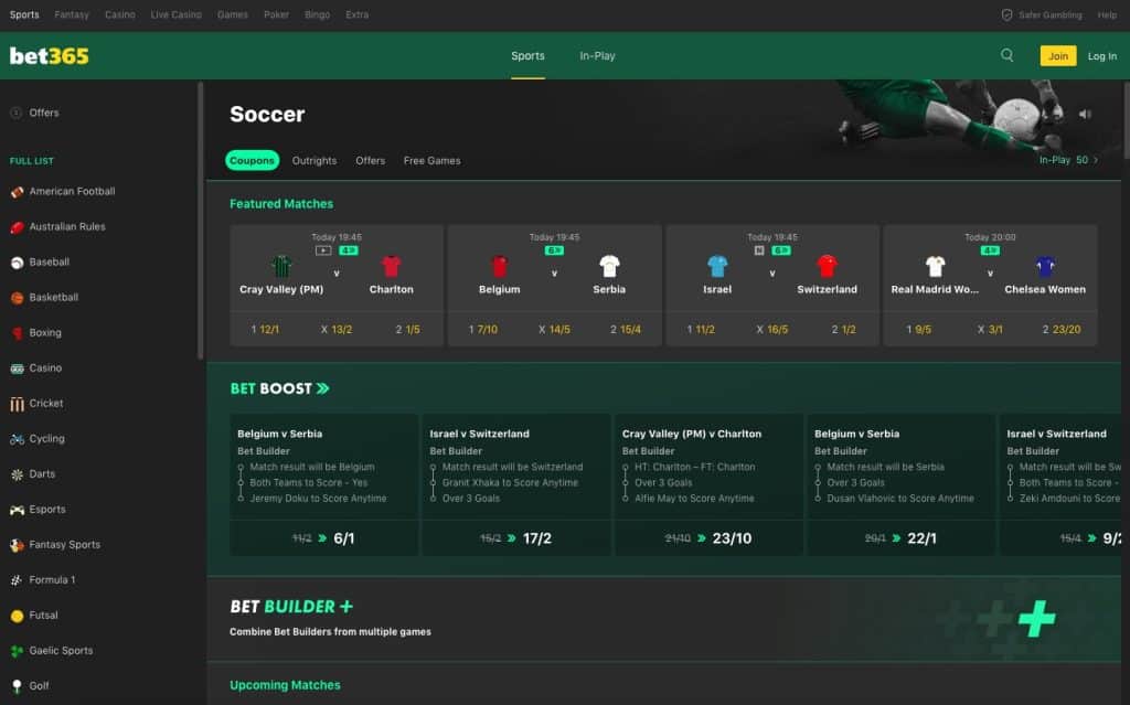 Football betting at Bet365