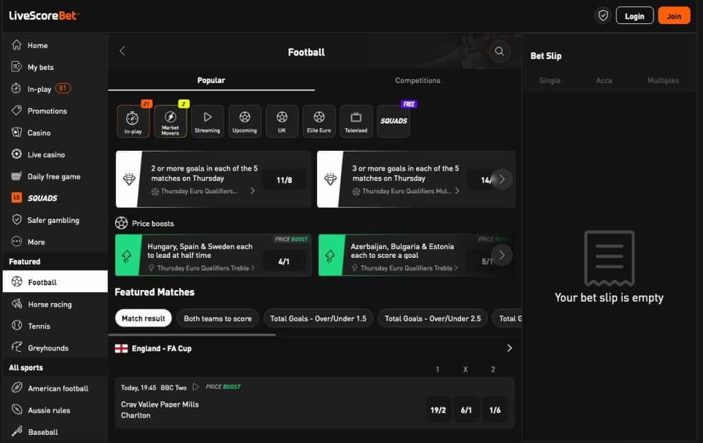 Football betting at LiveScore Bet
