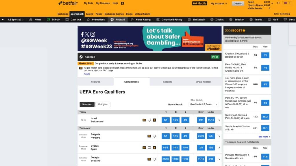 Football betting at Betfair sportsbook